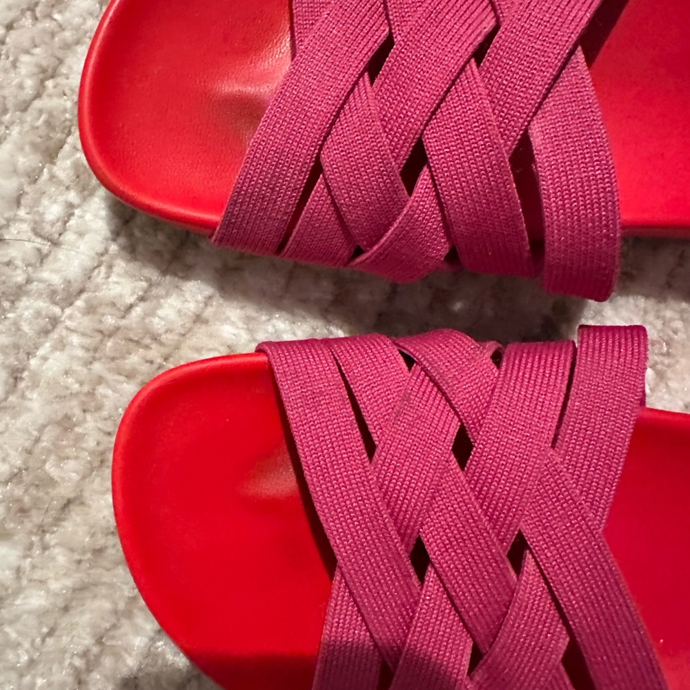 Rothy’s Red Pink Criss Cross Slide Sandals Size 6 Comfortable Summer - Picture 4 of 5